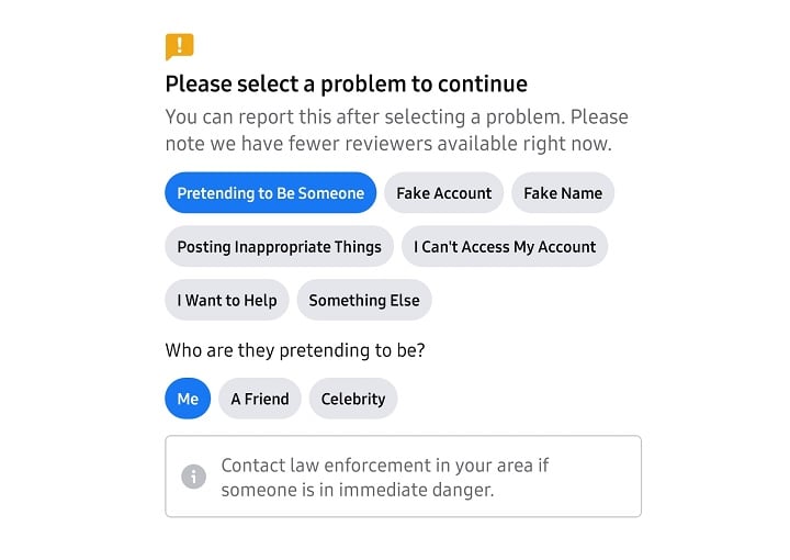 facebook report impostor account