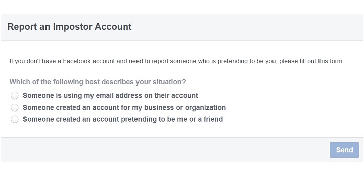 facebook report impostor