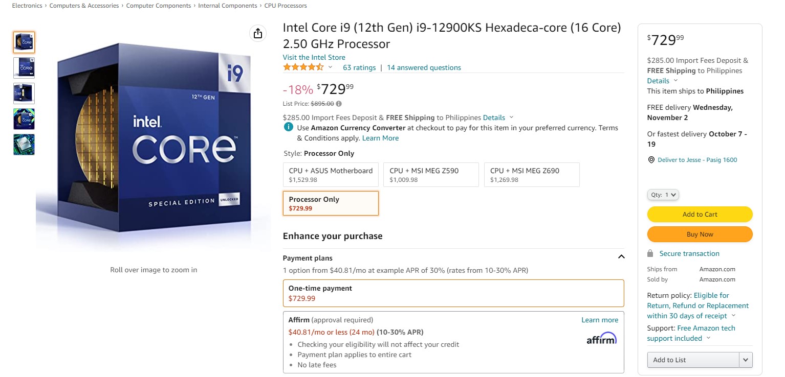 Amazon Free Shipping Intel