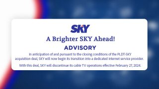 Sky Cable Ceases Broadcast February 27