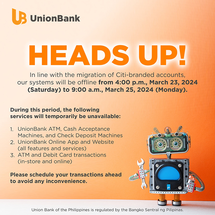 Unionbank Offline March 23 To 25 2024