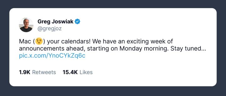 Greg Joswiak Tweet New Macs Teased