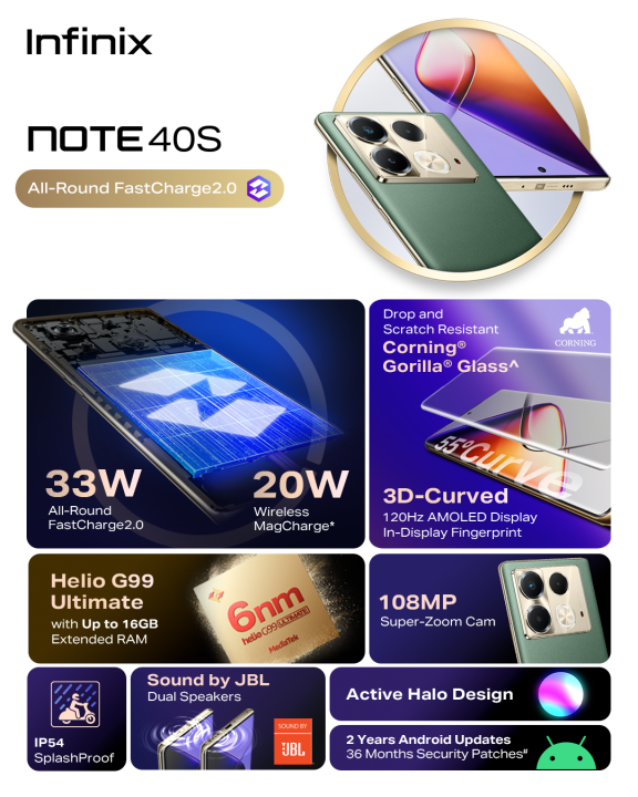 Infinix Note 40s, Up To 16gb [8+256], Mediatek Helio G99 Ultimate