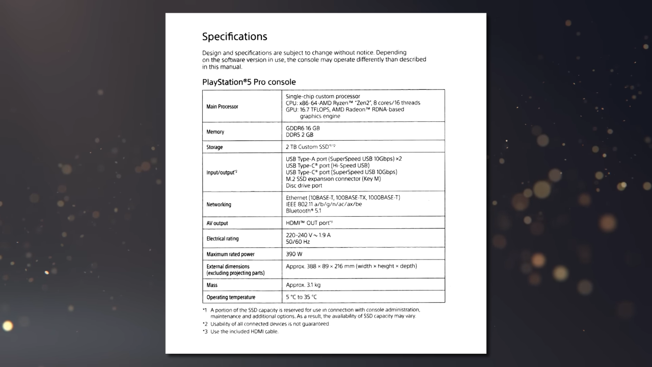 Ps5 Pro Tech Specs (digital Foundry)